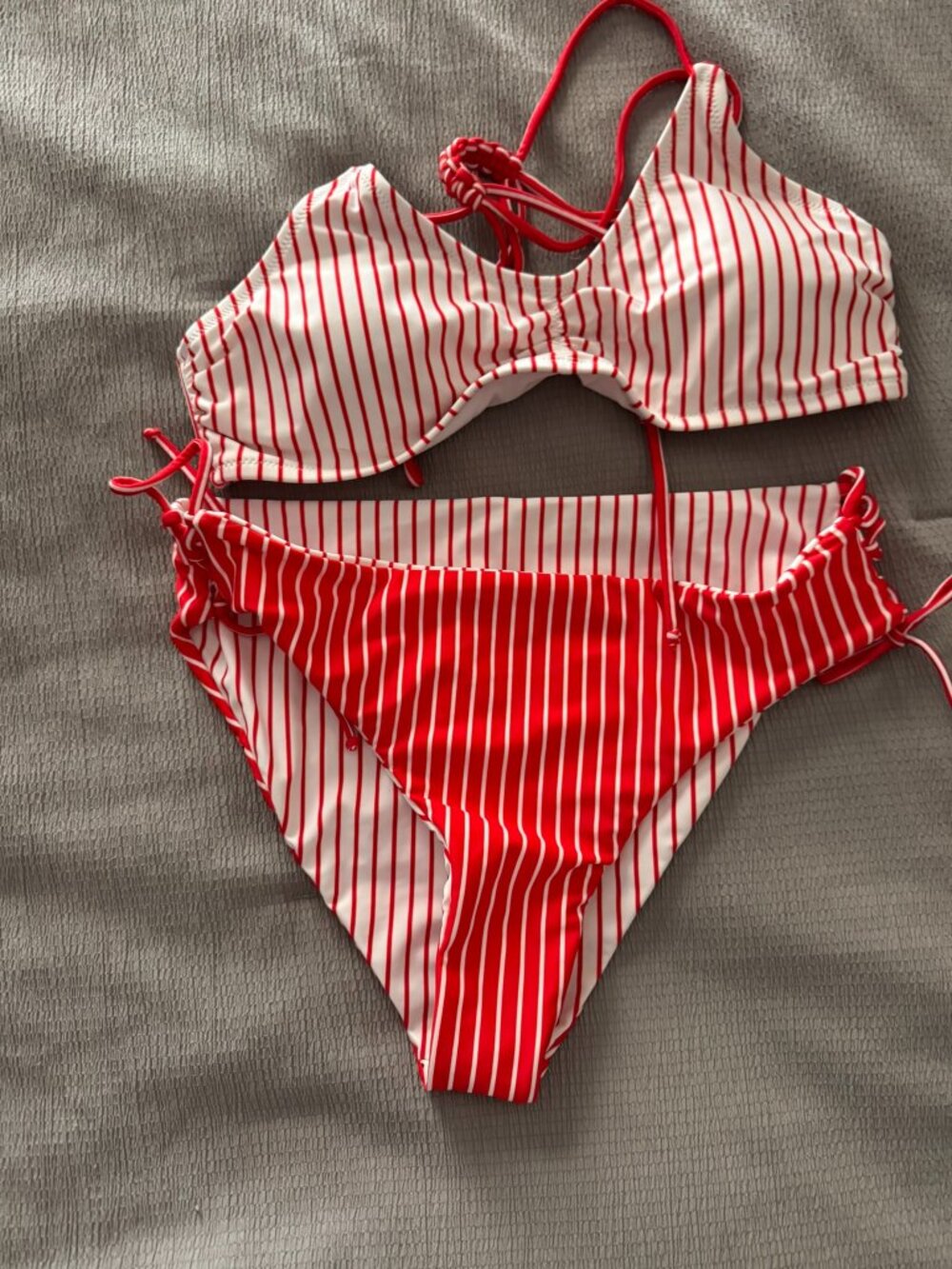 Bikini Set size Large Red and White Stripe Reversible Bottoms